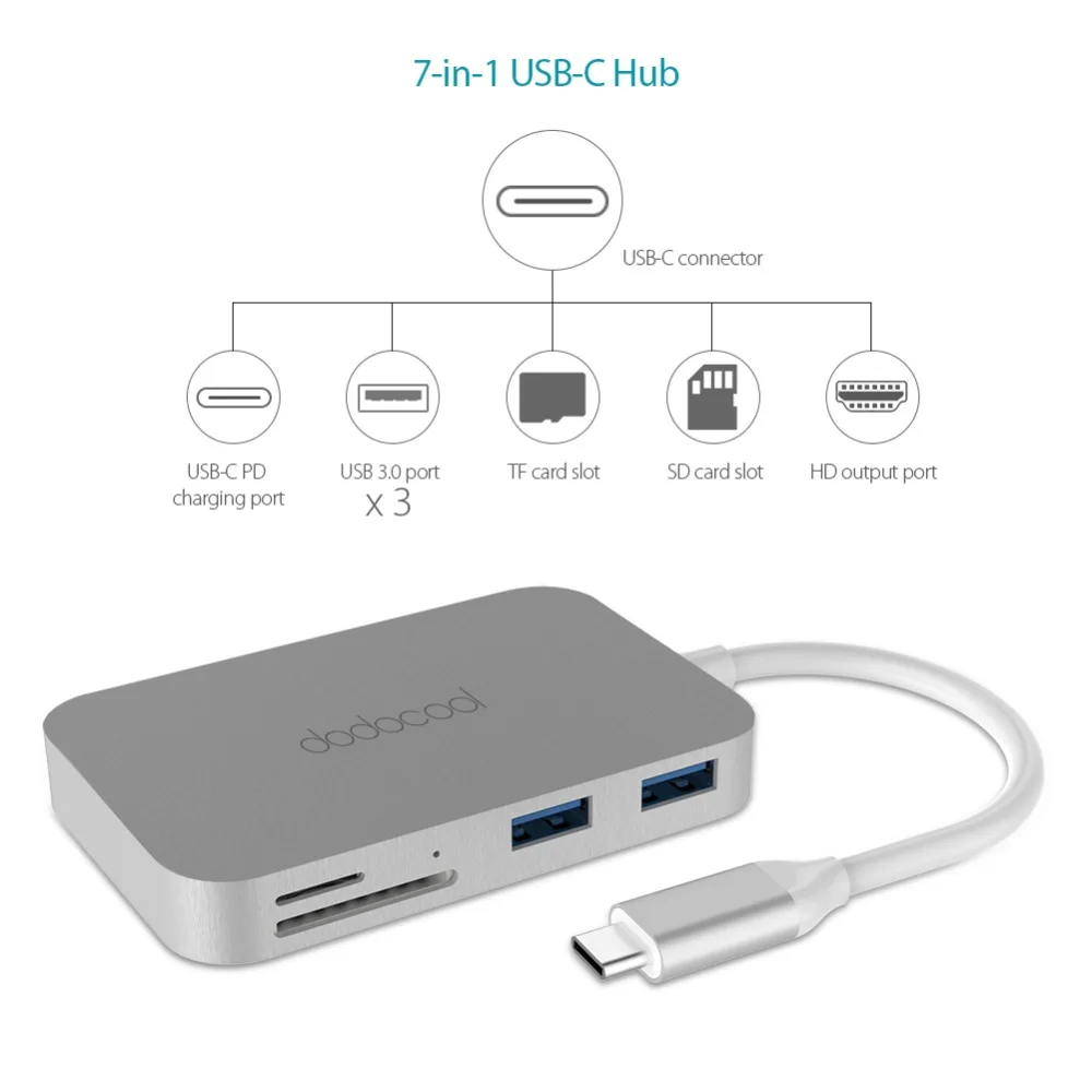Dodocool USB-C концентратор из алюминиевого сплава с питанием типа C, 4K видео, HD выход, 3 сверхскоростных порта USB 3,0, концентратор для MacBook Pro