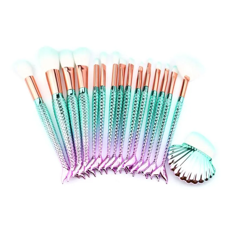 

16PCS Mermaid Make Up Brushes Foundation Eyebrow Eyeliner Blush Cosmetic Concealer Brushes Fishtail Makeup Brushes maquiagem