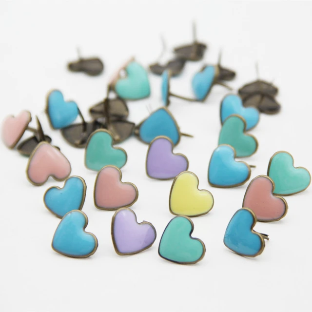 50Pcs Metal Paper Fasteners Handmade Stamping Decoration Heart Shaped Mini  Brads DIY Crafts for Home Decor