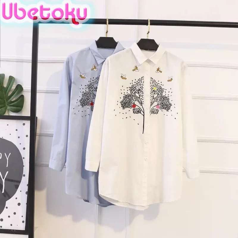 

Ubetoku 2018Women's Spring Autumn Cotton Embroidery Blouse Slim Thin Women Shirt 4XL Plus size(T20)