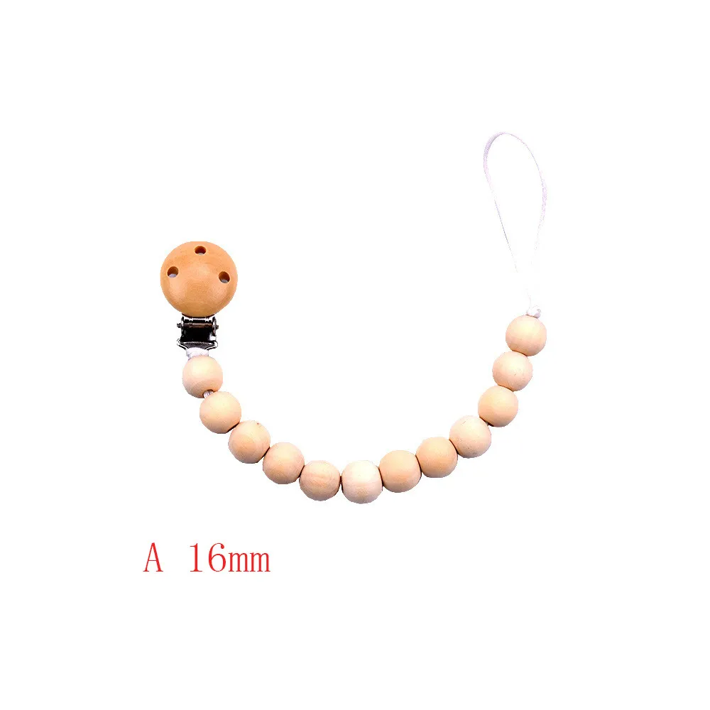 Baby Wood Beaded Pacifier Clip Dummy Chain Nipple Holder Infant Soother Teether For Infant Feeding Pacifier Chains Safe Teething - Color: A