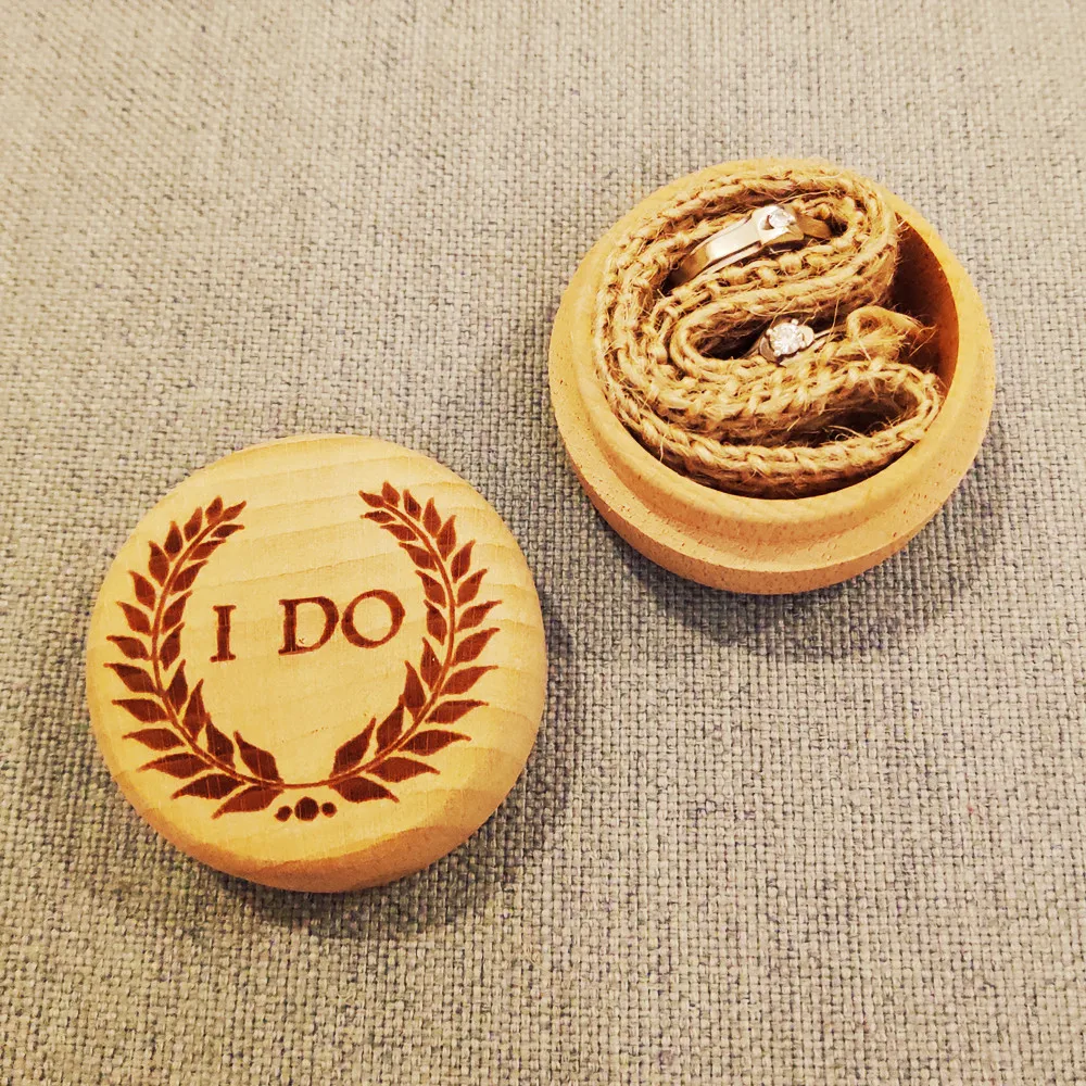 Round Wood Ring Box with Wreath Wedding Bearer Pillow Alternative Engagement Memory Engraved Jewellery Boxes | Дом и сад