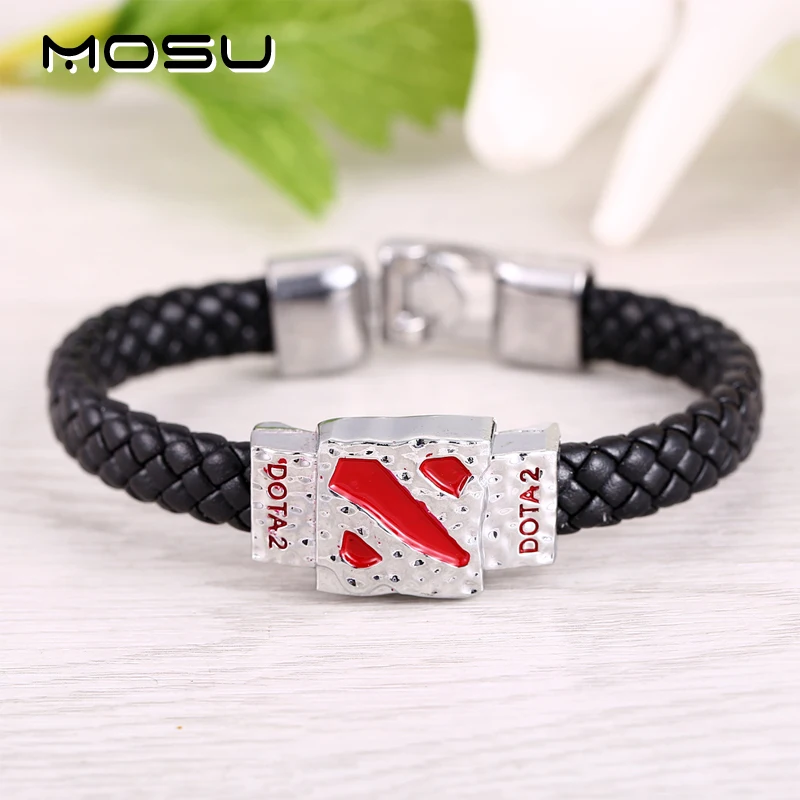 

MOSU Hot Game Dota 2 Silver Alloy Bracelet Leather Woven Punk Bangle cosplay jewelry can dropshipping YS10632