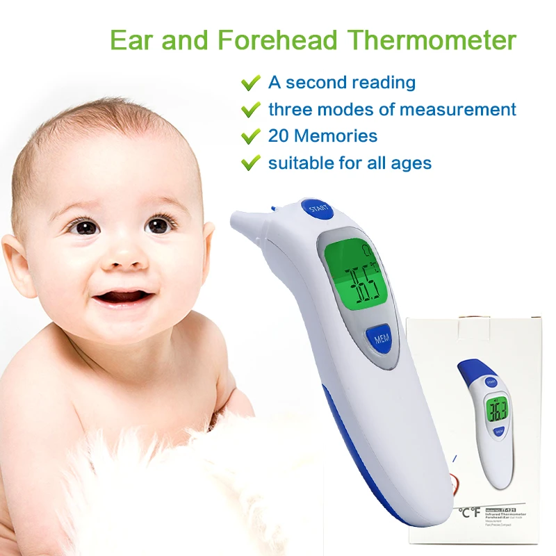 Ear and Forehead Thermometer, Digital Thermometer for Baby and Adults, Fever Warning, 20
