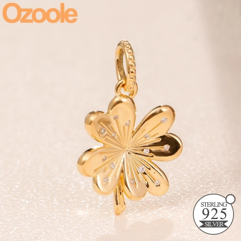 

2019 Authentic 925 Sterling Silver Lucky Gold Four Leaf Clover Charm Dangle Fit Pandora Original Europe Pendant Bracelet Jewelry