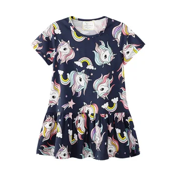 

Navy blue unicorn print cotton shorts boutique girl baby summer 2019 dress
