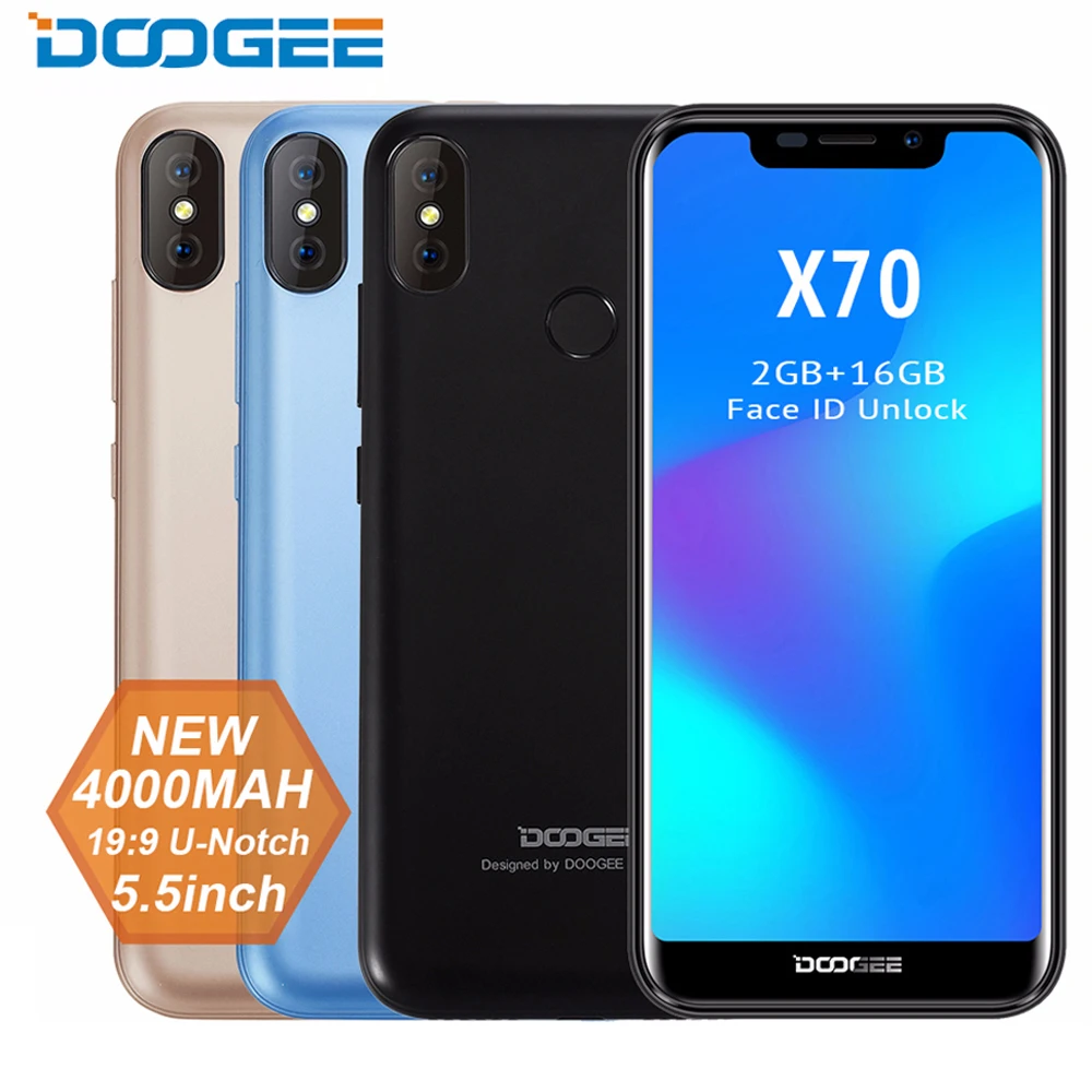 Новый DOOGEE X70 смартфон 5 ''u-образная 19:9 MTK6580 четырехъядерный 2 Гб ОЗУ 16 ПЗУ
