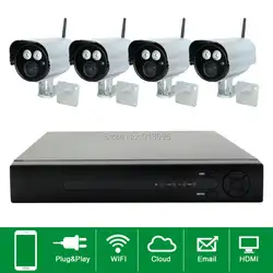 Plug and play 4ch Беспроводной NVR CCTV Системы 720 P IP Камера WI-FI Водонепроницаемый ИК 50 м ночного Vison безопасности камера комплект видеонаблюдения