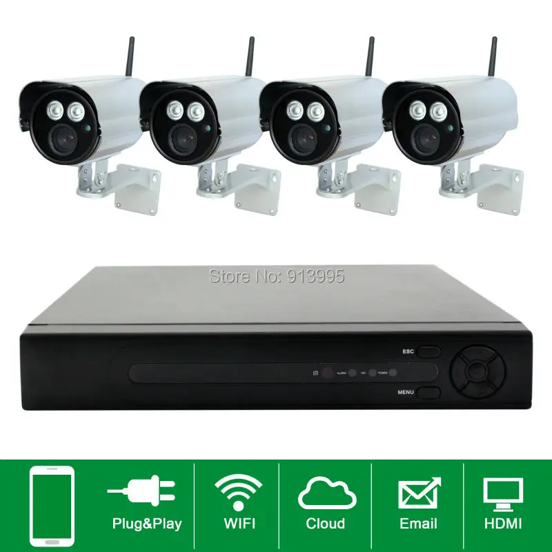 

Plug And Play 4CH Wireless NVR CCTV System 720P IP Camera WIFI Waterproof IR 50M Night Vison Security Camera Surveillance Kit