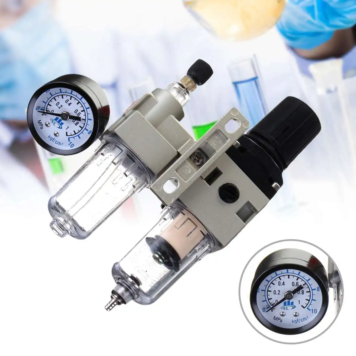 

200x150mm 1/4'' SMC Type Air Regulator Filter Water Trap Oiler Lubricator Compressor Pressure 0.05-0.85Mpa Filter Separator