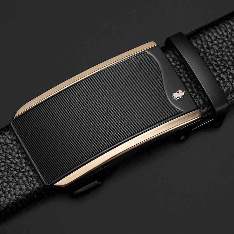 Cena BISON DENIM skórzany pasek męski luksusowy pasek z czarnym paskiem pasek z automatyczną klamrą dla mężczyzn oryginalna naturalna skóra bydlęca pasy N71482