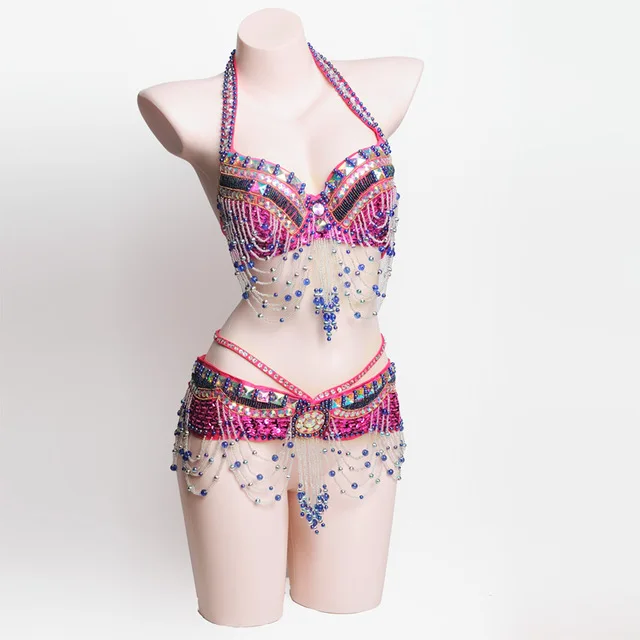 Costume Da Danza Del Ventre Con Gonna Reggiseno Ricamato Con Perline Fatto A Mano Per Le Donne Abo Orientale Per Set Da Ballo Realizzato Su Misura