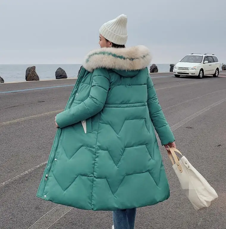 Новинка, корейское супер длинное пальто, женское тонкое теплое хлопковое пальто с рукавами-крылышками, модное женское пуховое пальто, женская цветная парка с воротником - Цвет: Зеленый