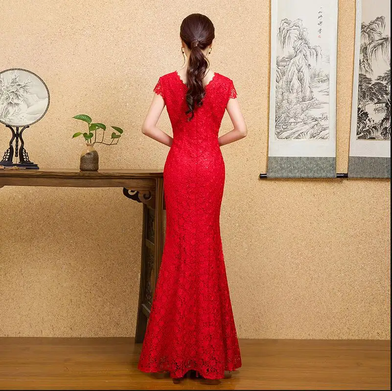 Новинка, модель высокого качества красный китайский Weddingdress тонкий Китайская традиционная рыбий хвост платье Для женщин для Свадебная вечеринка
