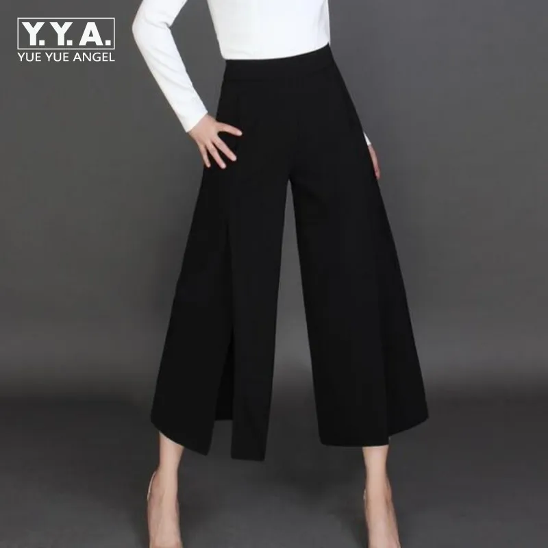 Di alta Qualità Delle Donne Alla Moda Rilassato Sciolto pantaloni Larghi  del Piedino Pantaloni Corti Colori Della Caramella Sexy Split Pantaloni OL  Pantaloni di Trasporto Libero Bianco|loose wide leg pants|ol pantswide leg