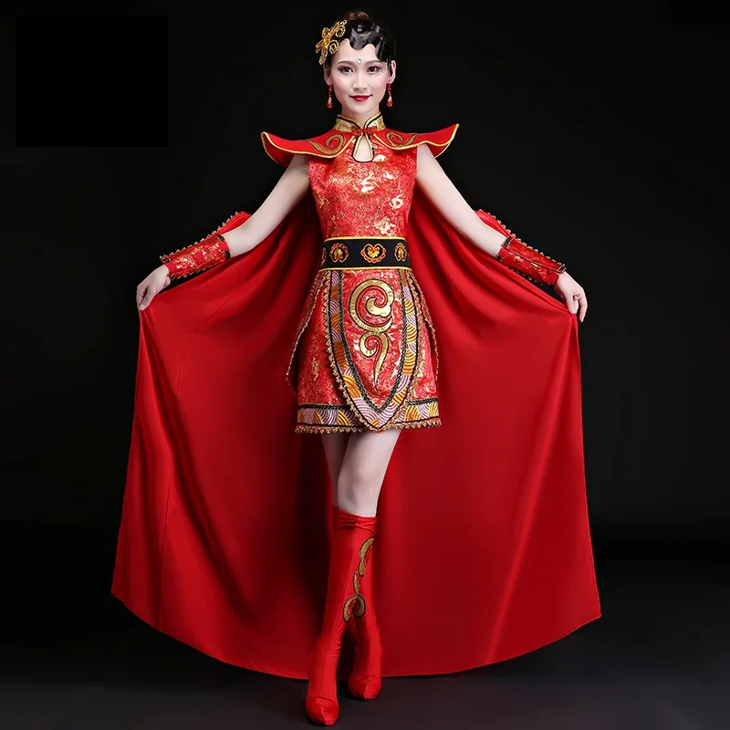 

Female general Modern drum dance costume jacket+cape waist drum water drum opening dance costume general cosply clothing