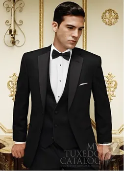 

Classic Groom Tuxedo Black Groomsmen Notch Satin Lapel Wedding/Dinner Suits Best Man Bridegroom (Jacket+Pants+Tie+Vest) B260