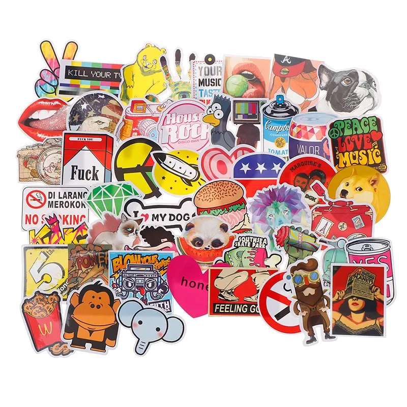 50pcs/pack Waterproof Cartoon Animal Graffiti Popular Sticker For Laptop Skateboard Notebook