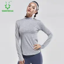 VANSYDICAL Для женщин Рубашки йоги с длинным рукавом Центр Бег тренировки Футболка отверстие для большого пальца Дизайн Фитнес Обучение Спорт Топы корректирующие Спортивная