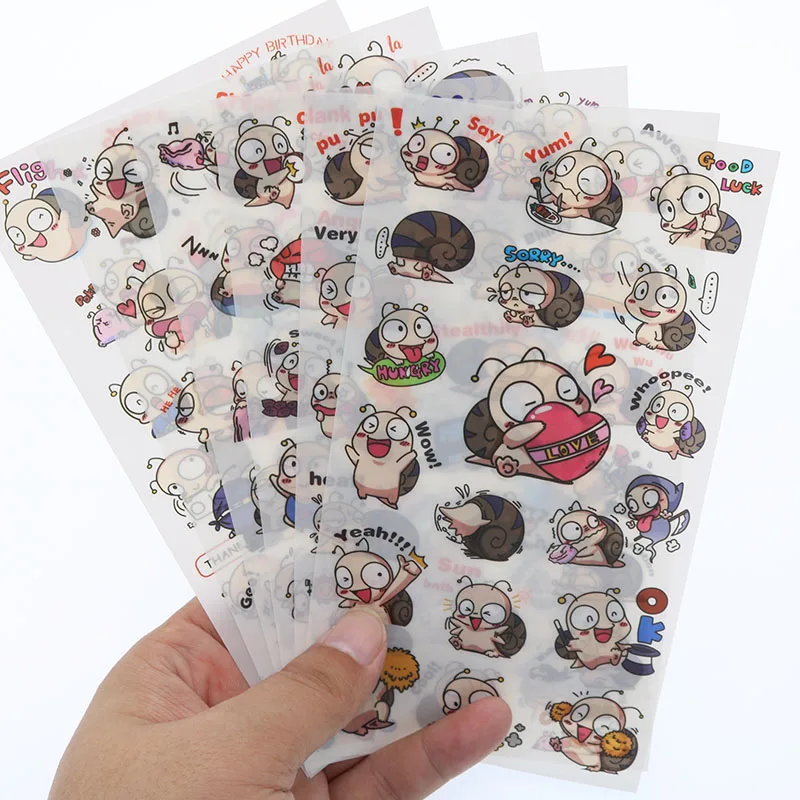 

6 Sheets / Pack Cartoon Retro Stamp Happy Snail Blossoming Cat Peach Peach Transparent Sticker Album Decoration Sticker