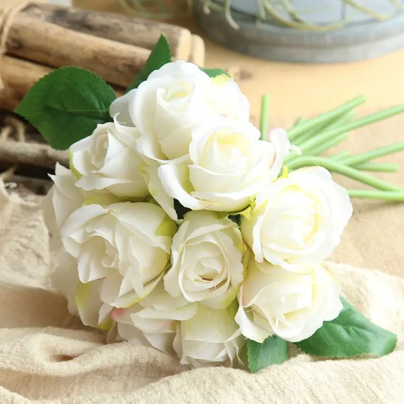 YO CHO Свадебный букет розовые розы цветок Свадебный букет Белый Искусственный Свадебный букет для подружек невесты держатель Свадебные принадлежности - Цвет: Type1White Bouquet