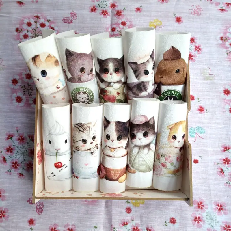 

cute Cat 12x12cm Digital Printing Painting Hand Dyed Fabric DIY Sewing Patchwork Cloth Scrapbooking for Purse Bag patch