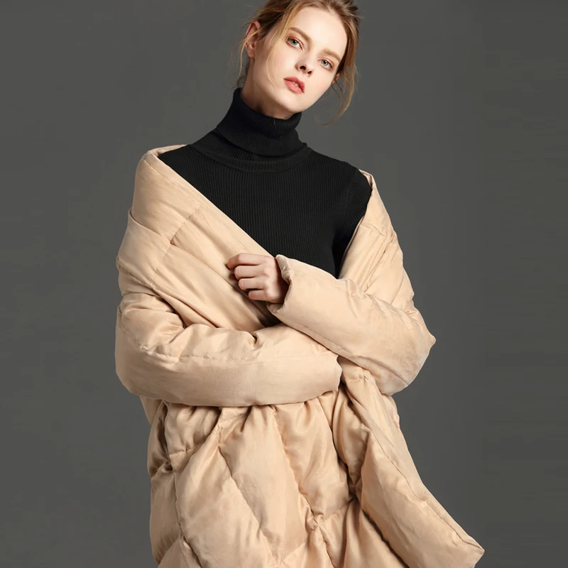 Зимняя куртка женская Новая высококачественная Женская длинная пуховая куртка большой размер, свободного кроя 90% белый пуховик Женская Толстая теплая куртка - Цвет: Хаки