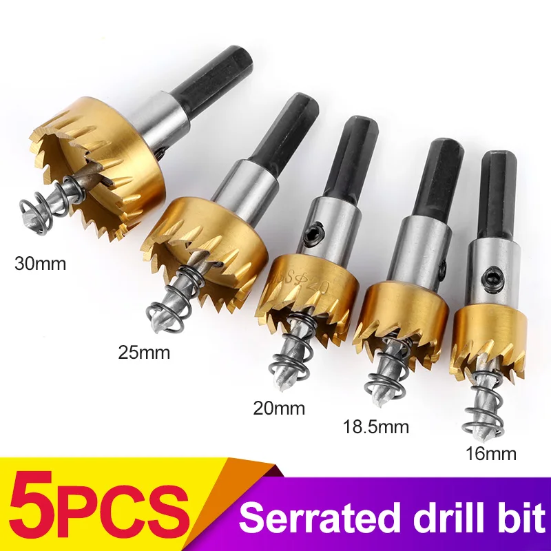 5pcs Carbide Tip HSS Titanium Hole Saw Drill Bit Saw Set 16/18.5/20/25/30 mm for Installing Locks Cut Metal Hand Tool 5pcs Carbide Tip HSS Titanium Hole Saw Drill Bit Saw Set 16/18.5/20/25/30 mm for Installing Locks Cut Metal Hand Tool