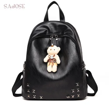 

Women School Bags for Teenager Fashion Backpack Black Rivet Backpacks High Quality Girls Spring Leather Back Pack Shoulder Bag
