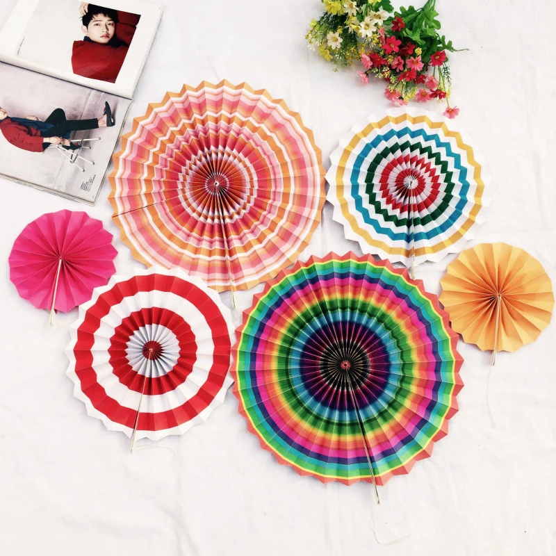 

6 PCS /set Colorful Paper Fans Round Wheel Disc Southwestern Pattern Design for Party, Event, Home Decoration (Set of 6)