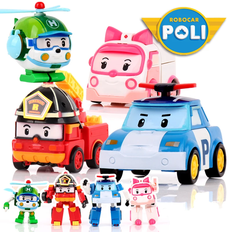 

4pcs/set Robocar Poli Kids Toys Robot Transformation Anime Action Figure Robok Skirts Anime Figures Toy For Children