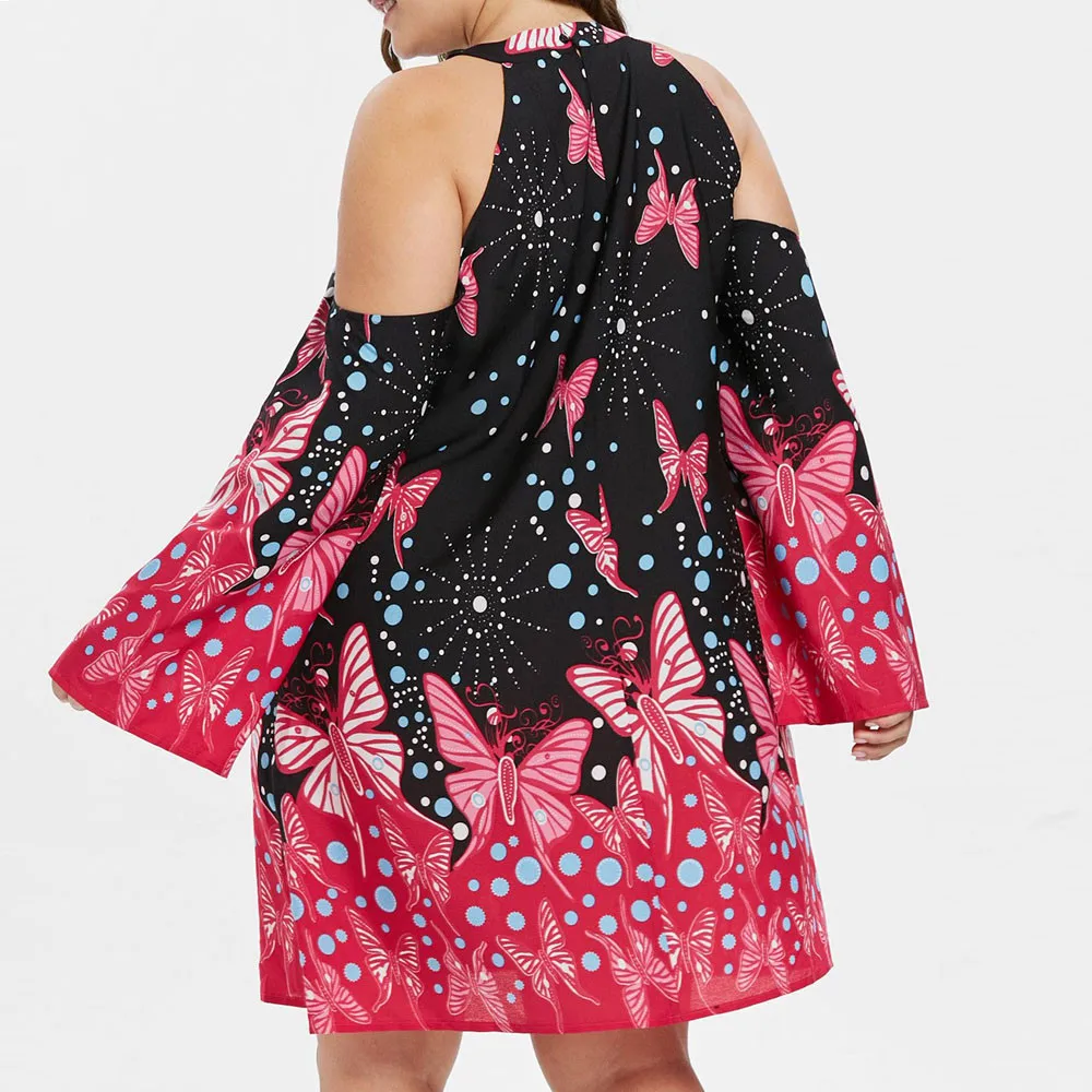 Новое модное свободное мини-платье большого размера для беременных с длинными рукавами и открытыми плечами и принтом бабочек платье для беременных
