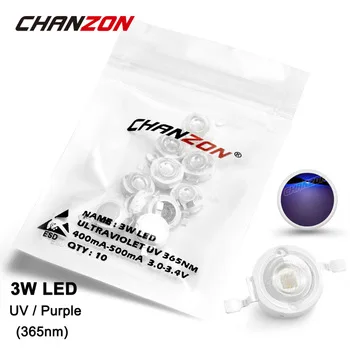 10 Pieces 3W LED Light Bulb Lamp UV Ultraviolet 365nm 400mA-500mA High Power 3 W Watt Purple Ultra Violet 365 nm Chip 3Watt COB