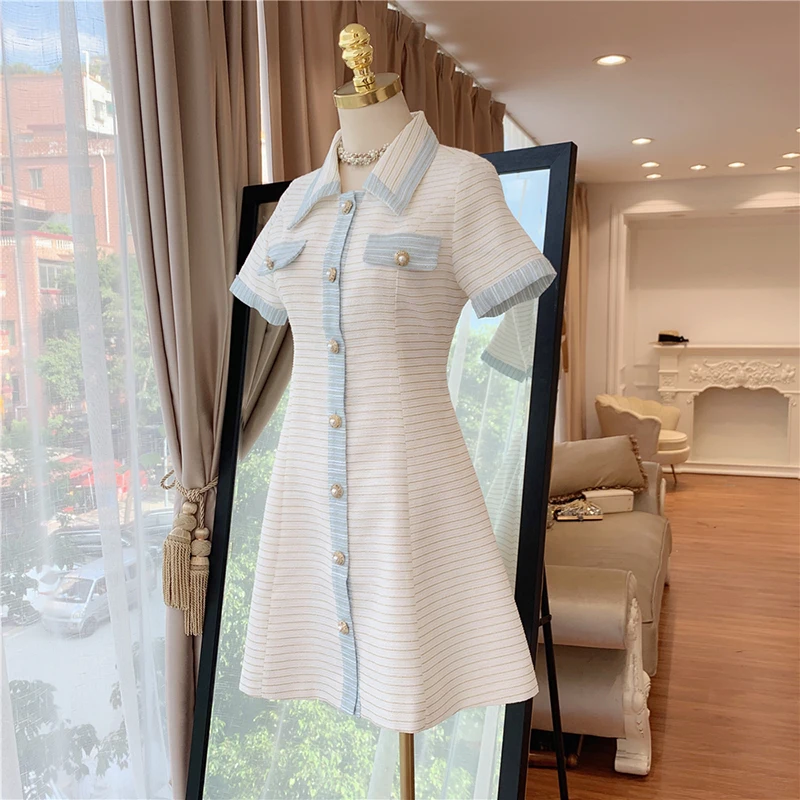 HIGH STREET New Fashion 2019Designer Runway Dress Women's Short Sleeve Color Block Buttons Shirt Dress