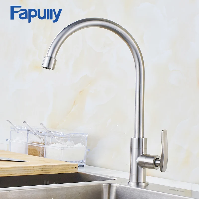 Fapully Kitchen Faucets Stainless Steel Nickel Brushed Brass Kitchen Hot and Cold Taps Single Handle Mixer Faucets 935-33N-SS Fapully Kitchen Faucets Stainless Steel Nickel Brushed Brass Kitchen Hot and Cold Taps Single Handle Mixer Faucets 935-33N-SS