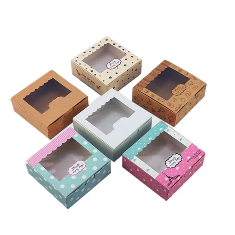 

3 sizes 20pcs Kraft paper box for cake macaron kraft box with window paper cake cookies packaging box wedding cake cookies box