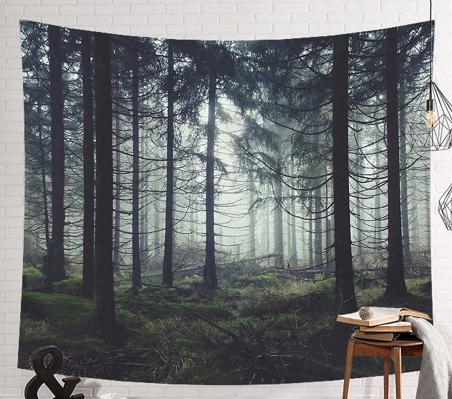 

CAMMITEVER Grey Forest Tapestry HD Forest Tapestry As if in the Woods Home Decor Tropical Trees 3D Decorative Wall Tapestry