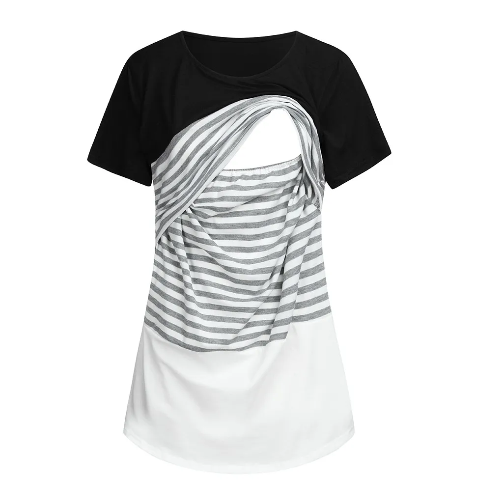 Maternity T-shirt 2019 New maternity clothing Women Maternity Short Sleeve Stripe Splicing Mom Nursing Baby Tops T-shirt Summer