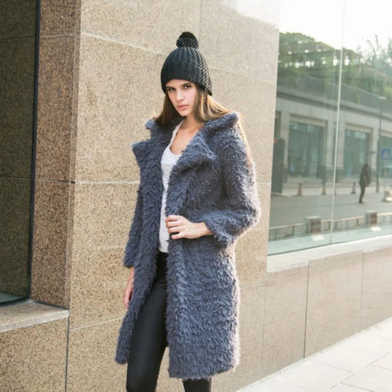 Новинка, Женское пальто из искусственного меха размера плюс, утолщенное зимнее длинное пальто для девушек, модное плюшевое пальто, верхняя одежда, уличная одежда - Цвет: Gray