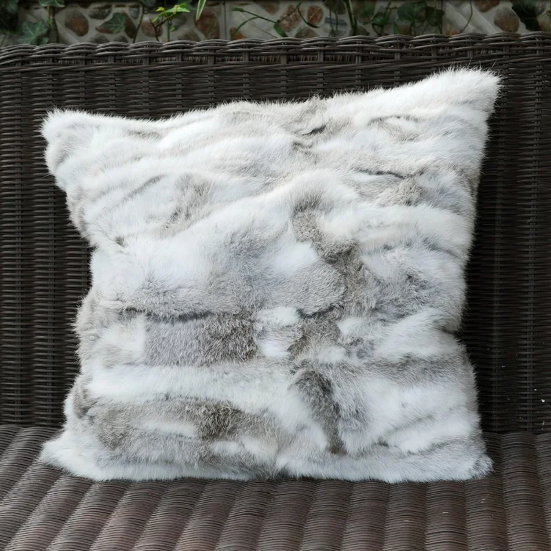 

FREE SHIPPING CX-D-17A Real Natural Grey Rabbit Fur Cushion Cover Pillow Case almofada christmas decorations for home Decorative