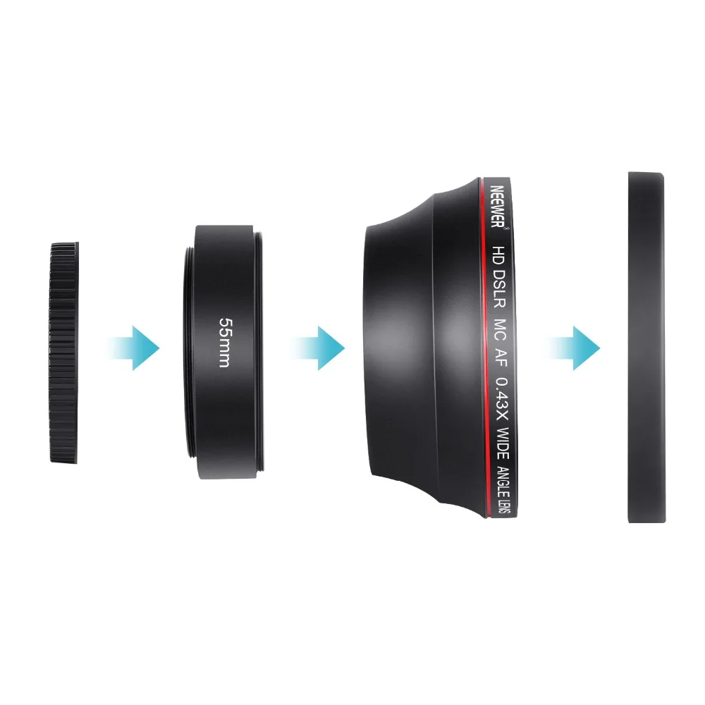 Neewer 55 мм 0.43x профессиональный HD широкоугольный объектив(макро часть) для камер Nikon D3400, D5600 и sony Alpha