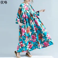 Платья для женщин размера плюс, Boho, 4XL, 5XL, 6XL, 7XL, большое летнее платье, женское платье с цветочным принтом, хлопковое, льняное, макси платье