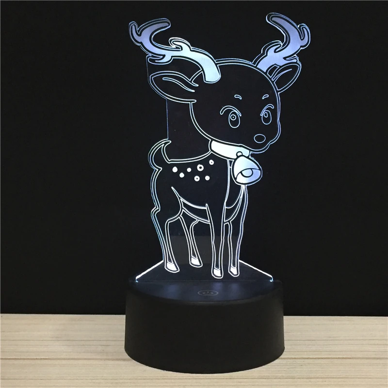 

Cartoon Christmas Reindeer Holiday Gift For Kids LED 3D NightLight Acrylic Night Lamp Light Touch Remote Lamps Lights Decoration