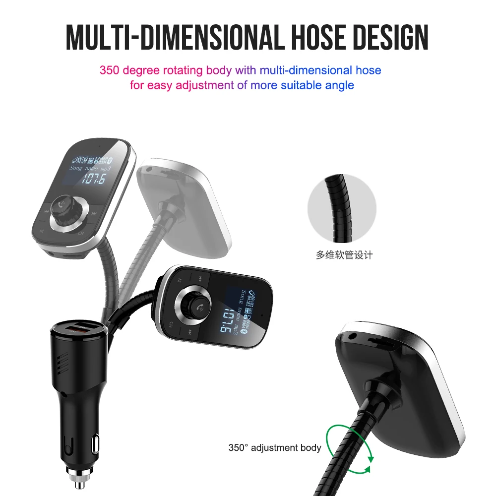 Vehemo QC 3,0 12 V-24 V Bluetooth автомобильный набор, свободные руки, MP3 Dual USB стерео Портативный автомобильный FM Музыка TF карты Handsfree Car аксессуары