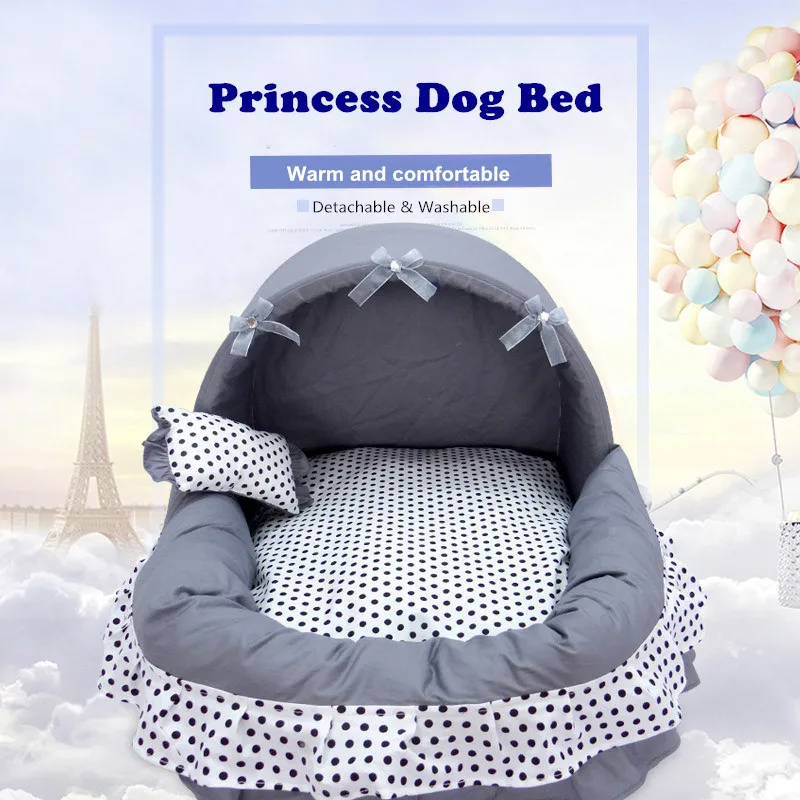 Luxury Princess Dog Bed Warm Fleece Lace Puppy House Pet Cozy Nest Kennel Sleep Cushion Washable