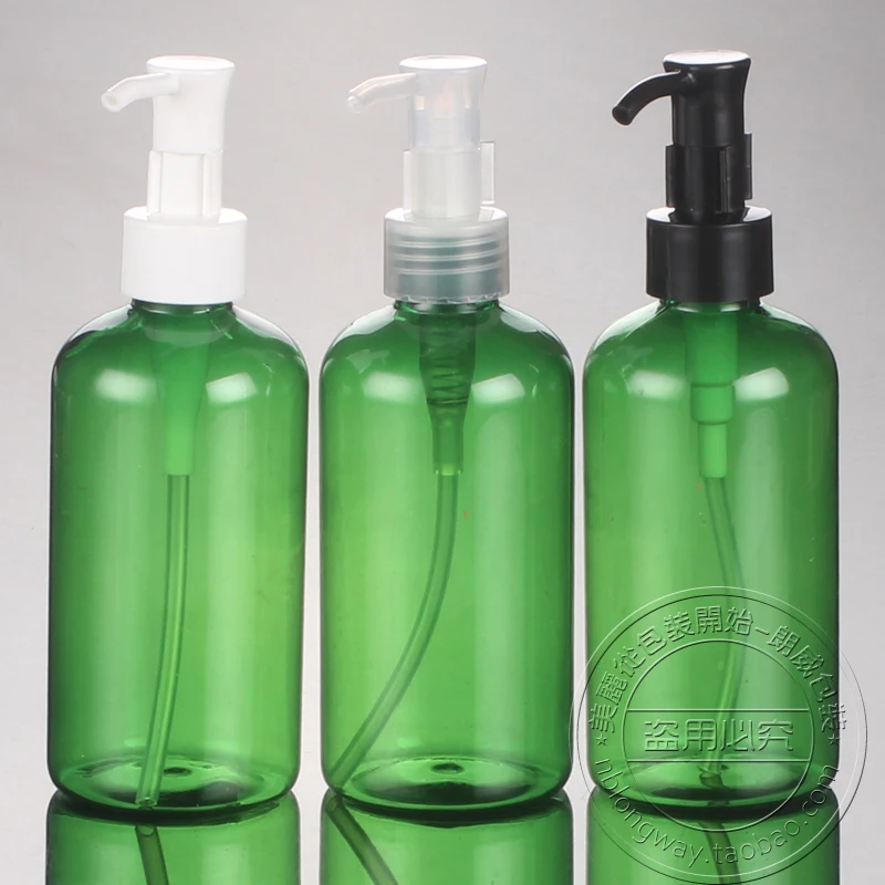 220Ml Green Round Shoulder Oil Pump Bottle Plastic Cosmetic Lotion