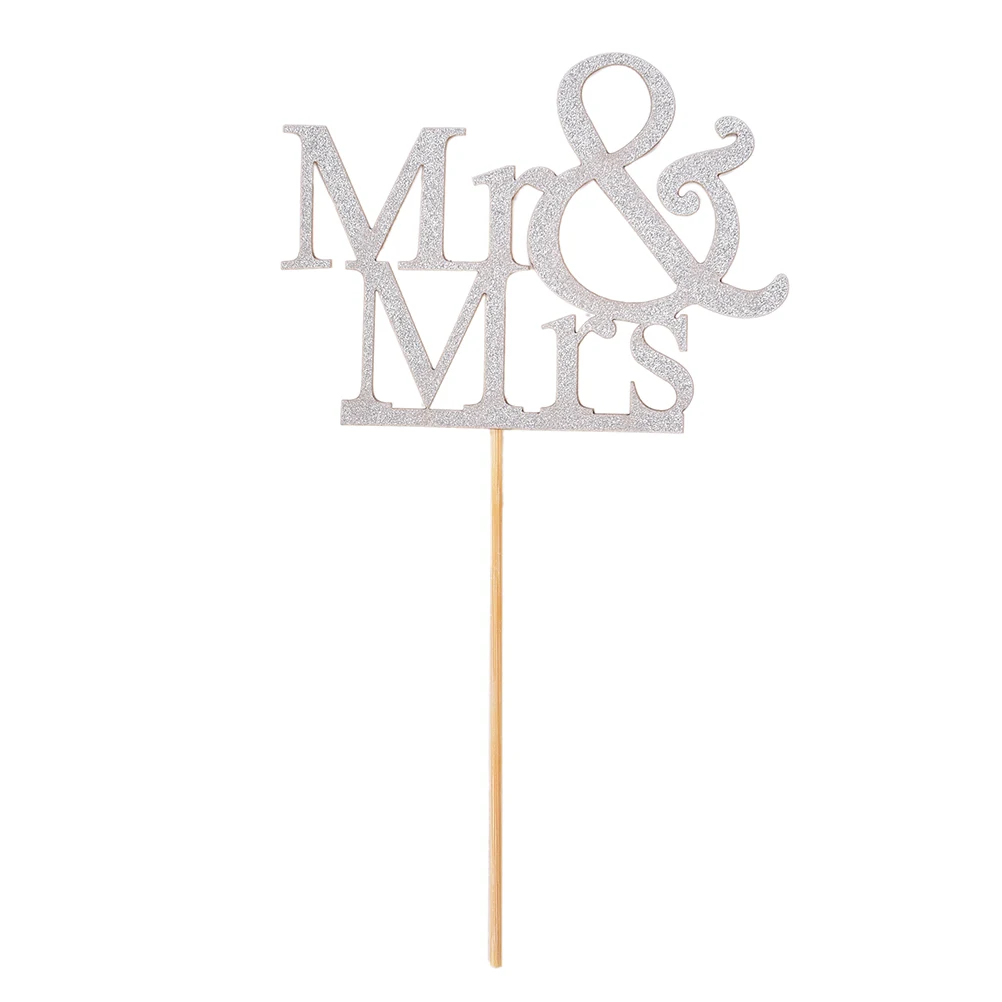Старое деревенский свадебный торт Топпер лазерная резка "Мистер и миссис" деревянные буквы свадебный торт украшения выступает поставок - Цвет: Серебристый