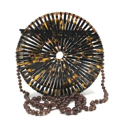 

Ins Resin Chains Basket Bag Woven Beach Rattan Round Hollow Out Acrylic Bag Women Shoulder Crossbody bag Travel Bolsa Feminina