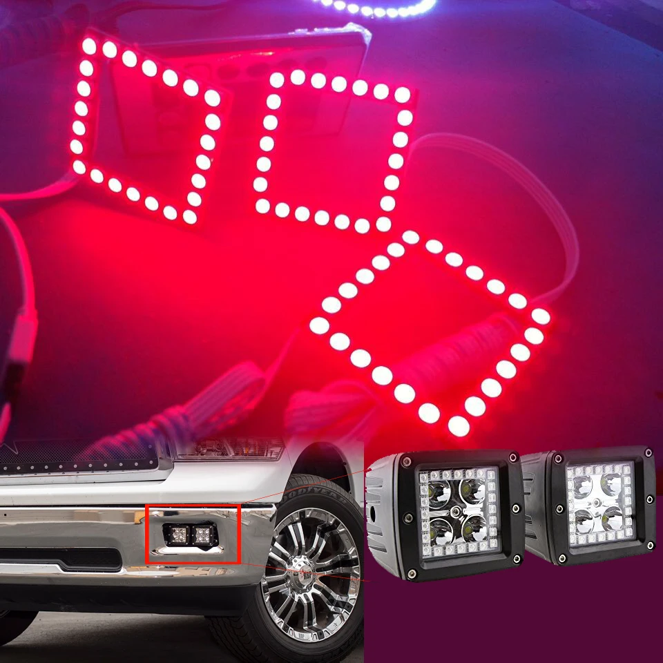 2pcs 50 x 50mm RGB color changing square 24 SMD led car halos ring