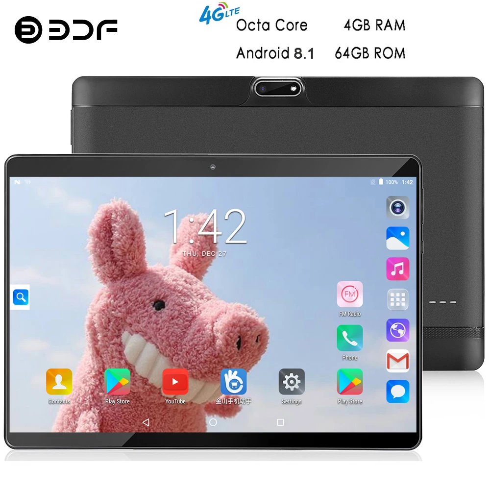 

BDF 2019 Newest 10 Inch Android 8.1 Tablet Pc 4GB RAM 64GB ROM Octa Core 8 Cores Dual Camera 1280*800 IPS 4G LTE Phone Tablet 10